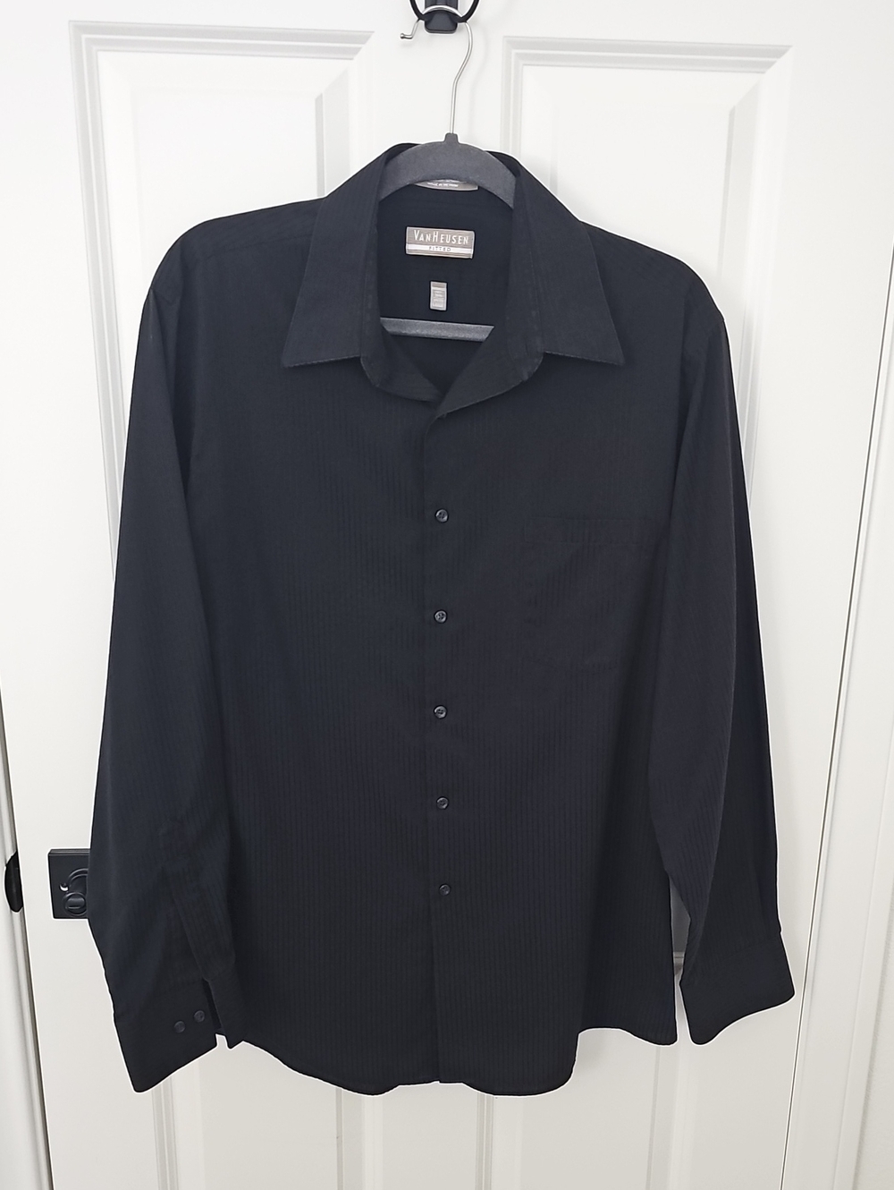 Van Heusen Fitted Satin Stripe Long Sleeve Button Down Shirt Black L